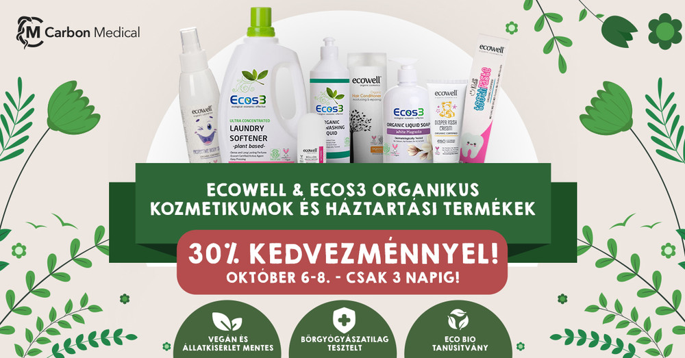 30% KEDVEZMÉNY Ecowell és Ecos3 organikus kozmetikumokra és háztartási termékekre