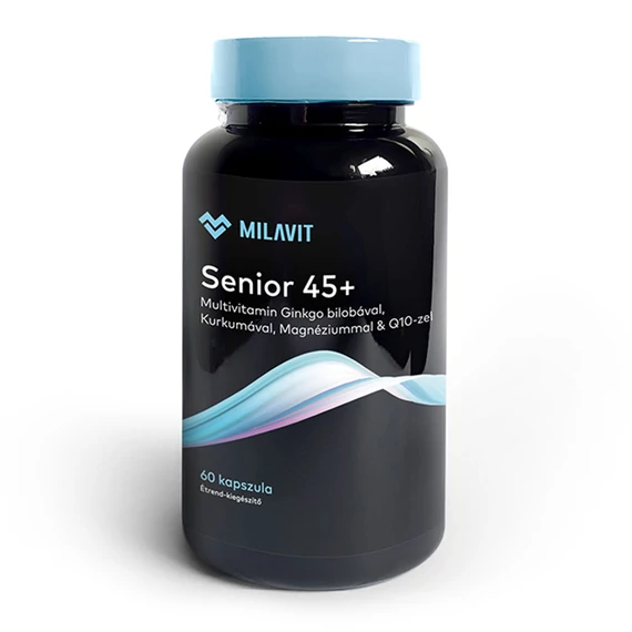 Milavit Senior 45+ Multivitamin Ginkgo bilobával, Kurkumával, Magnéziummal és Q10-zel étrend- kiegészítő (60 kapszula/doboz)