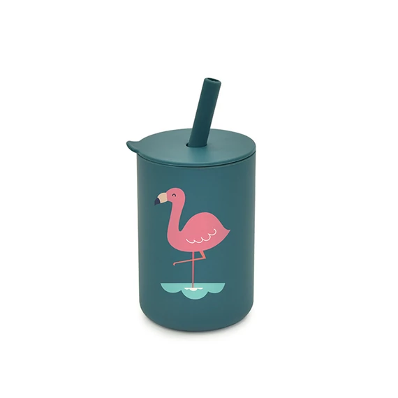 Flamingó mintás szilikon pohár szívószállal
