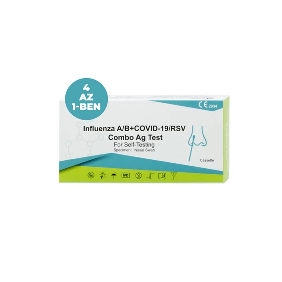 4in1 Influenza A/B+COVID-19/RSV Kombinált Antigén gyorsteszt otthoni felhasználásra (1 db/doboz)