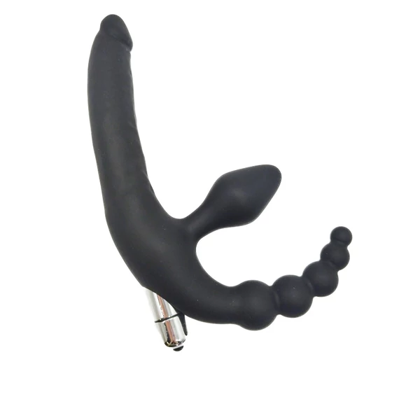 Strap-on 3 fejű G pont vibrátor - fekete