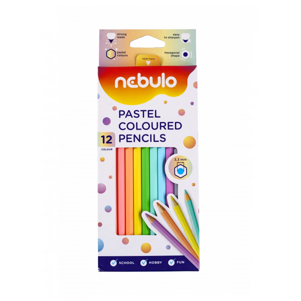 NEBULO Pasztell színes ceruza készlet (12 db, hatszög)
