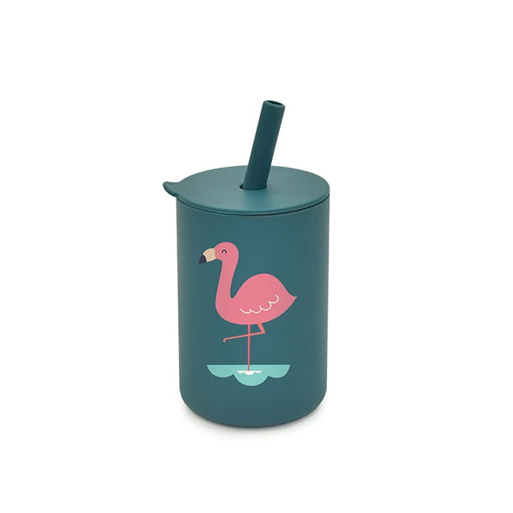 Flamingó mintás szilikon pohár szívószállal