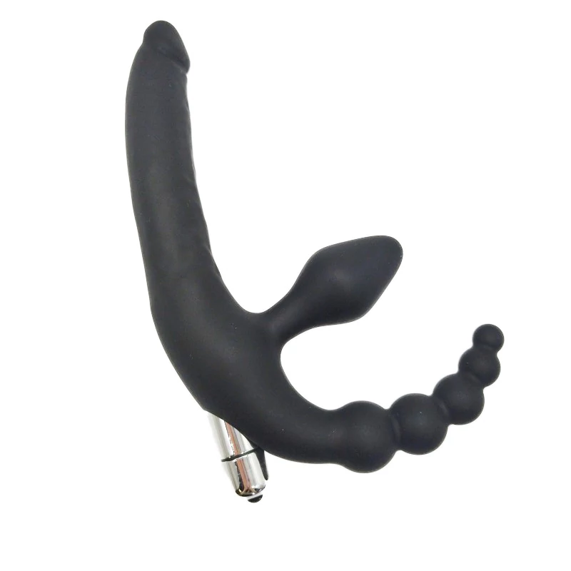 Strap-on 3 fejű G-pont vibrátor - fekete